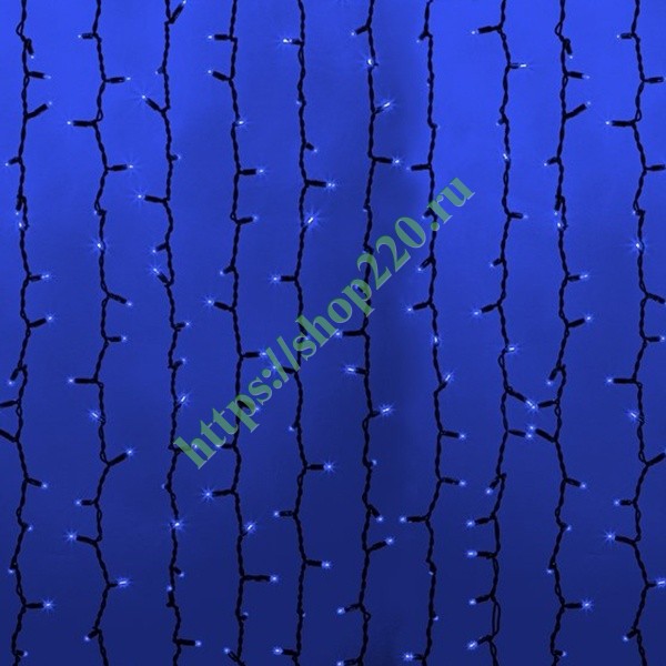 Гирлянда Светодиодный Дождь 2x9м 2200LED синий IP44 эффект водопада, черный провод, 230В