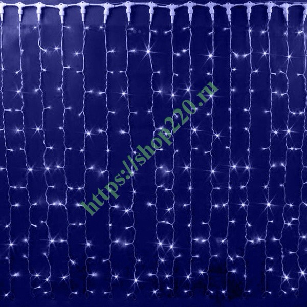 Гирлянда Светодиодный Дождь 2x1,5м 360LED синий IP65 постоянное свечение, белый каучук, 230В