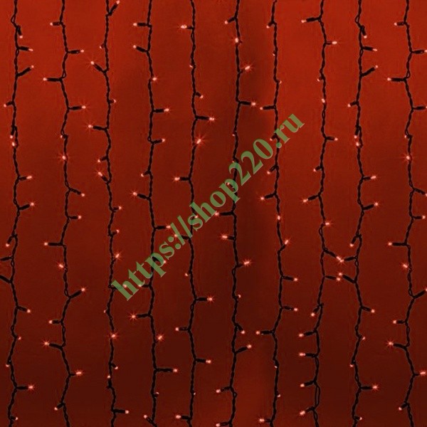 Гирлянда Светодиодный Дождь 2x1,5м 360LED красный IP65 постоянное свечение, черный каучук, 230В