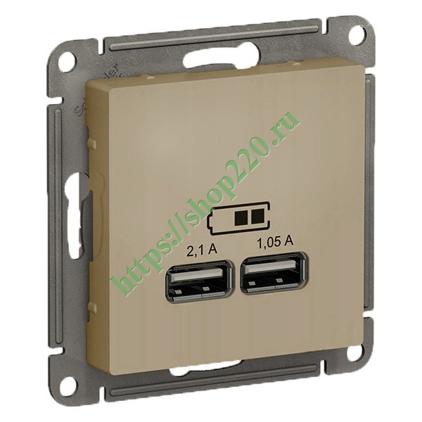 Розетка с usb двойная скрытой установки iр21 atn000533 schneider electric atlasdesign цвет шампань