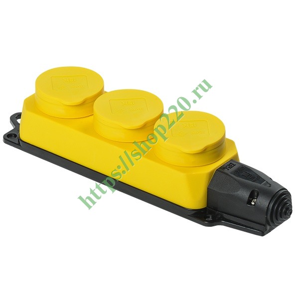Розетка каучуковая тройная с крышками 3х2P+E 16А 250В IP44 жёлтая РБ33 ...