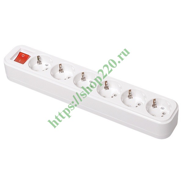 Колодка электрическая на 6 розеток 16А с заземлением и выключателем ...