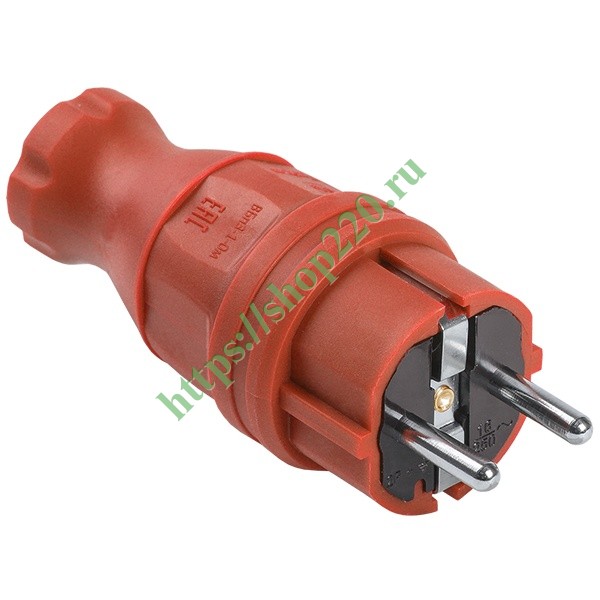 Вилка каучуковая прямая 2P+E 16А 250В IP44 красная ВБп3-1-0м ОМЕГА IEK ...