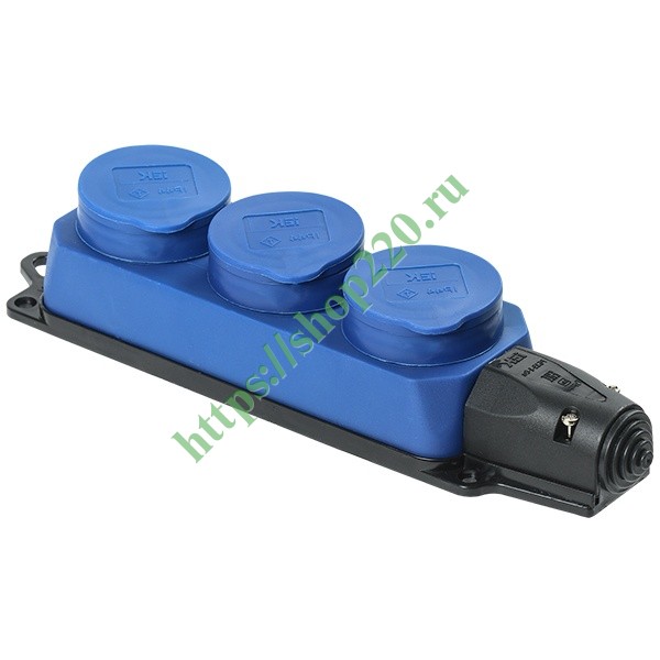 Розетка каучуковая тройная с крышками 3х2P+E 16А 250В IP44 синяя РБ33-1 ...