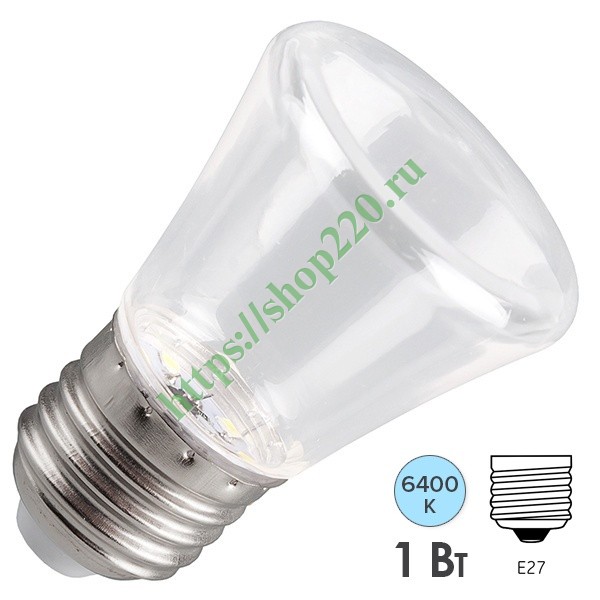 Лампа светодиодная колокольчик прозрачный Feron LB-372 1W 230V E27 белый (6400K холодный свет)