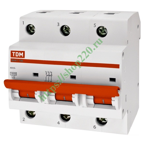 Автоматический выключатель ВА47-100 3Р 100А 10кА характеристика С TDM (автомат)