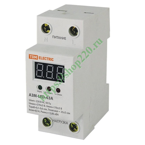 Однофазное реле напряжения цифровое АЗМ 63А 220В TDM SQ1504-0020 ...