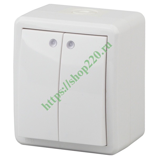 Выключатель двойной с подсветкой IP54 10АХ-250В открытой установки Эра ...