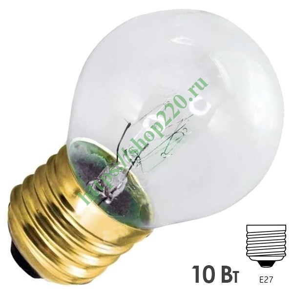 Лампа накаливания e27 10 Вт прозрачная колба (ЛОН)