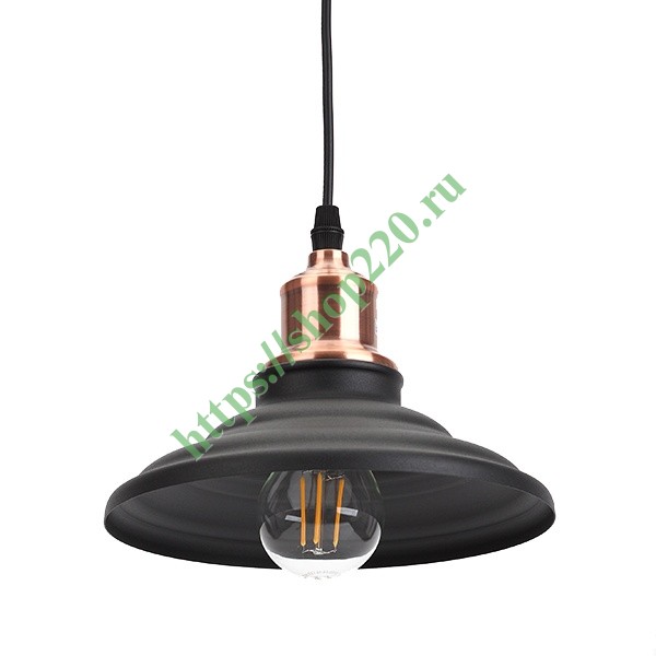 Светильник подвесной ЭРА PL4 BK/RC металл, E27, d203мм, шагрень черный/медь