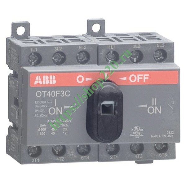 Реверсивный рубильник OT40F3C до 40A 3х полюсный для установки на DIN ...