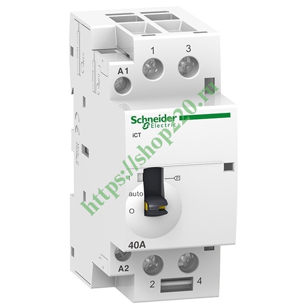 Модульный контактор с ручным управлением iCT Acti 9 Schneider Electric 63A 2п 2НО 220/240В АС 2м