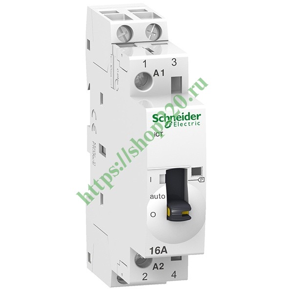 Модульный контактор с ручным управлением iCT Acti 9 Schneider Electric 16A 2НО 220В АС 50ГЦ 1м