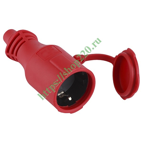 Розетка кабельная IP44 каучук 2П+Е 16A ЭРА красная R6(R)