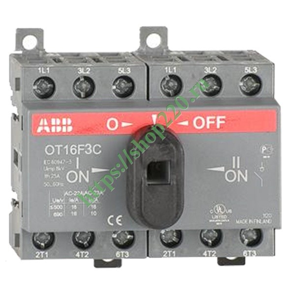 Реверсивный рубильник OT16F3C до 16A 3х полюсный для установки на DIN ...