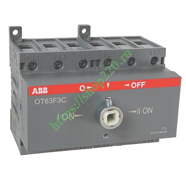 Реверсивный рубильник OT63F3C до 63A 3х полюсный для установки на DIN ...