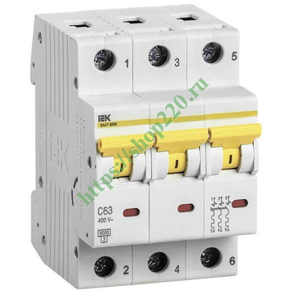 Автоматический выключатель ВА 47-60M 3Р 20А 6 кА характеристика С ИЭК ...