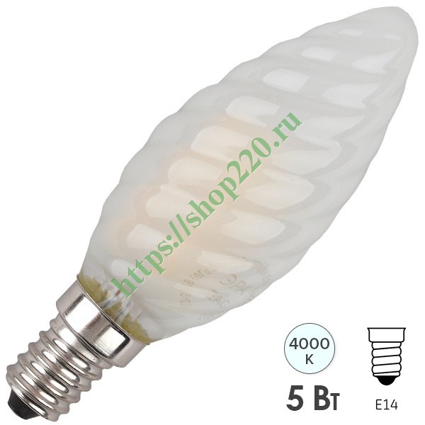 Лампа филаментная светодиодная свеча витая ЭРА F-LED BTW 5W 840 E14 frost белый свет 576429