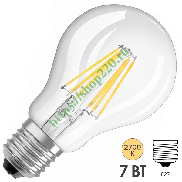 Лампа филаментная Osram LED VALUE CLAS A 6,5W/827 (60W) 230V E27 806lm ...