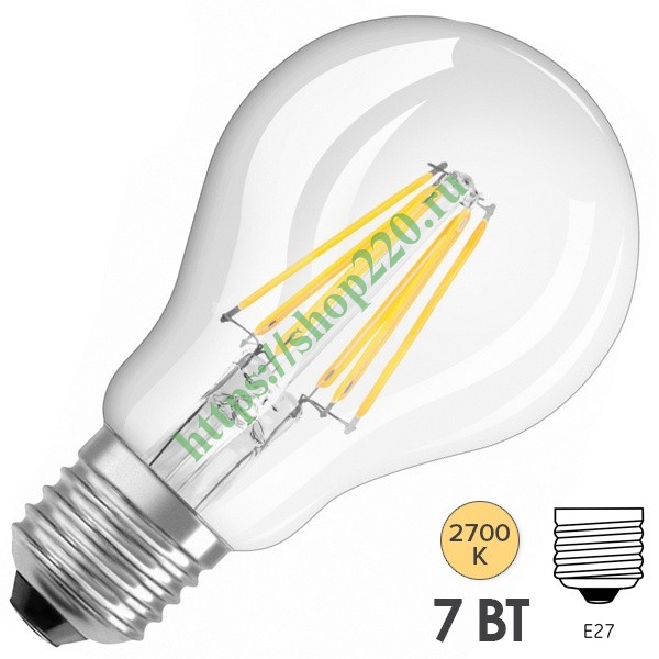 Лампа филаментная Osram LED VALUE CLAS A 6,5W/827 (60W) 230V E27 806lm Filament