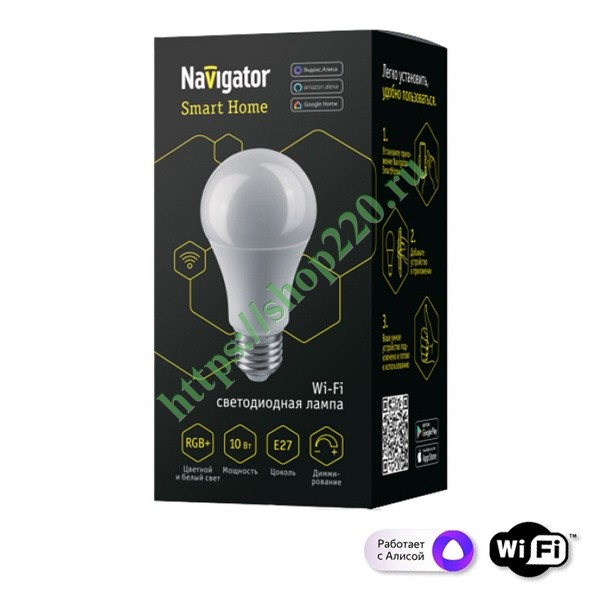 Лампа светодиодная Navigator 14 554 NLL-A60-10-230-RGBWWW-E27-WIFI 10W 800lm 230V груша