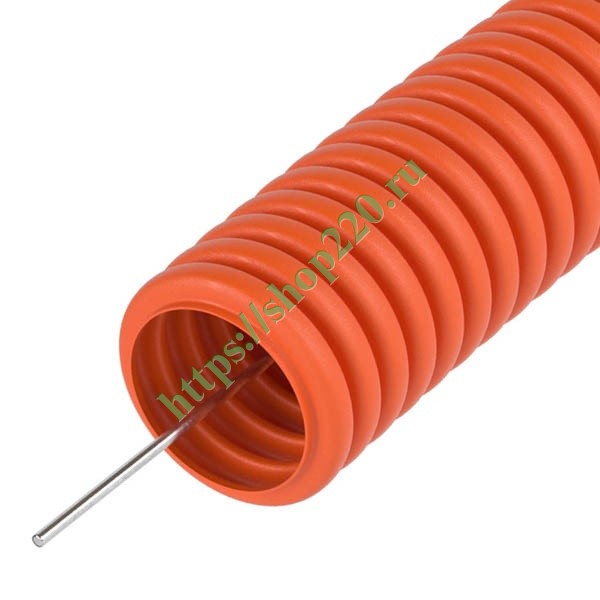 Труба гофрированная ПНД Промрука д.25мм  лёгкая 350 Н негорючая, оранжевая, с протяжкой  (50м) (гофра для кабеля)
