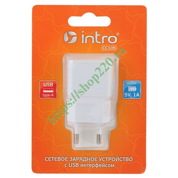 USB зарядки для мобильных устройств СС105 Intro сетевая АС 220В, 1 USB Тип-А, 1A 5055945578850