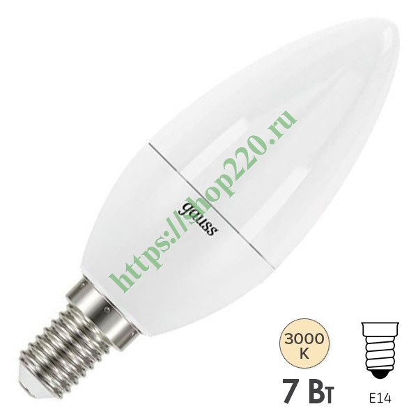 Лампа Gauss LED Свеча-dim E14 7W 560lm 3000К диммируемая