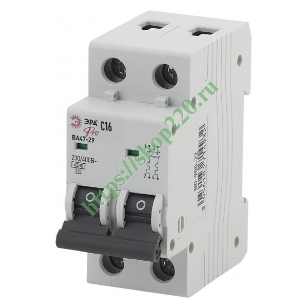 Автоматический выключатель ВА47-29 2Р 16А 4,5кА характеристика C ЭРА Pro (NO-900-28) (автомат электрический)