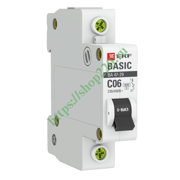 Автоматический выключатель 1P 6А (C) 4,5кА ВА 47-29 EKF Basic (автомат электрический)