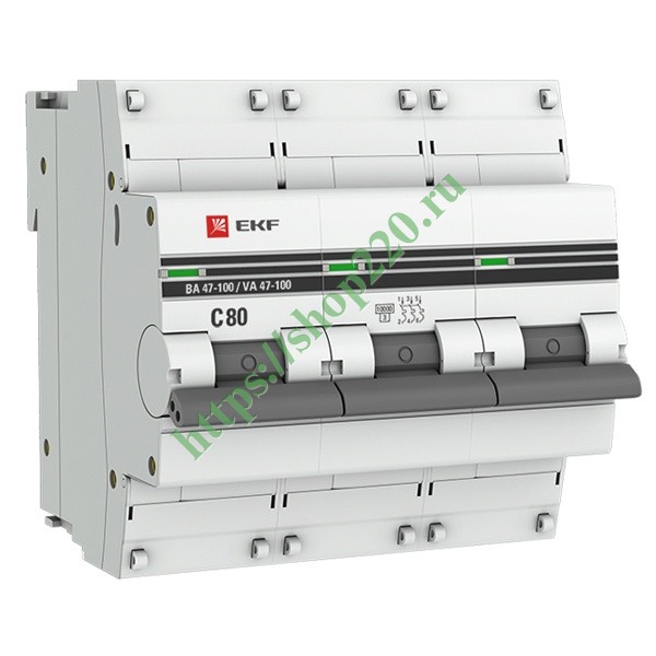 Автоматический выключатель 3P  80А (C) 10kA ВА 47-100 EKF PROxima (автомат электрический)