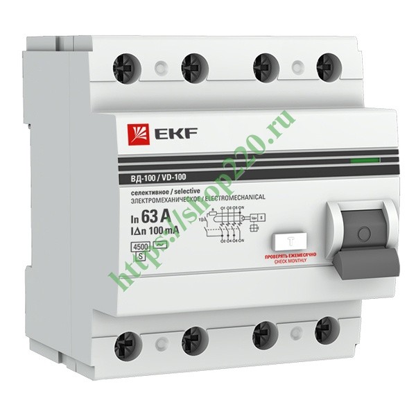 Устройство защитного отключения селективное 4P  63А/100мА (электромеханическое) АС EKF PROxima