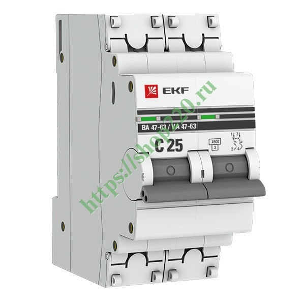 Автоматический выключатель 2P 25А (C) 4,5kA ВА 47-63 EKF PROxima (автомат)