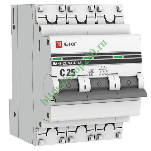 Автоматический выключатель 3P 25А (C) 4,5kA ВА 47-63 EKF PROxima ...