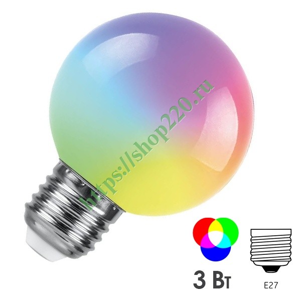 Лампа светодиодная Feron LB-371 G60 3W 230V E27 RGB матовый плавная сменая цвета