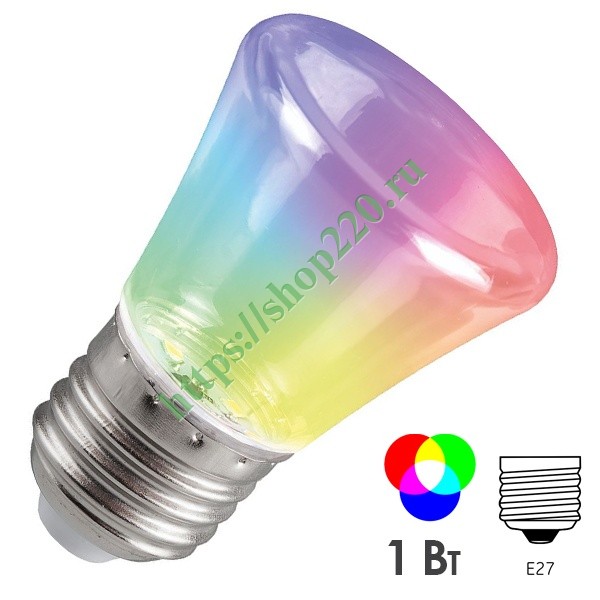 Лампа светодиодная Feron LB-372 C45 1W 230V E27 RGB прозрачный плавная смена цвета