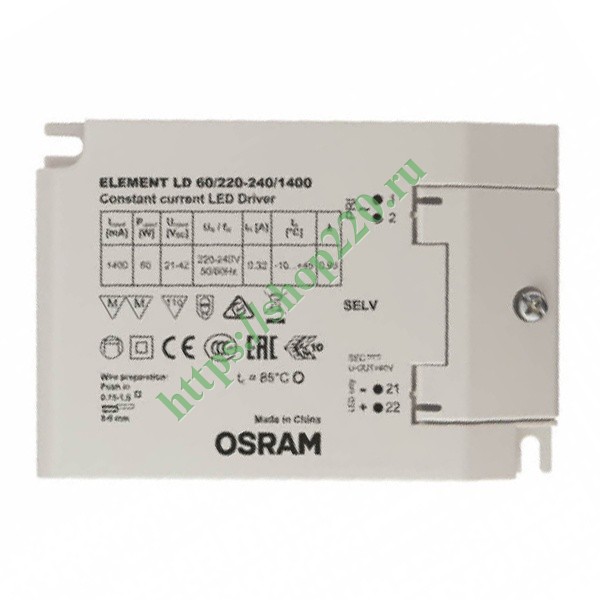LED драйвер OSRAM ELEMENT LD 60/220-240/1400mA 29-59W 21-42V 110x75x30mm IP20