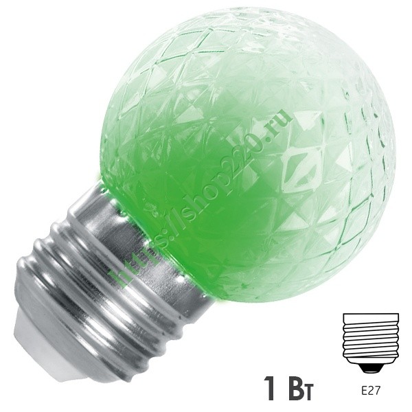 Лампа-строб Feron LB-377 Шарик прозрачный E27 1W 230V зеленый G45