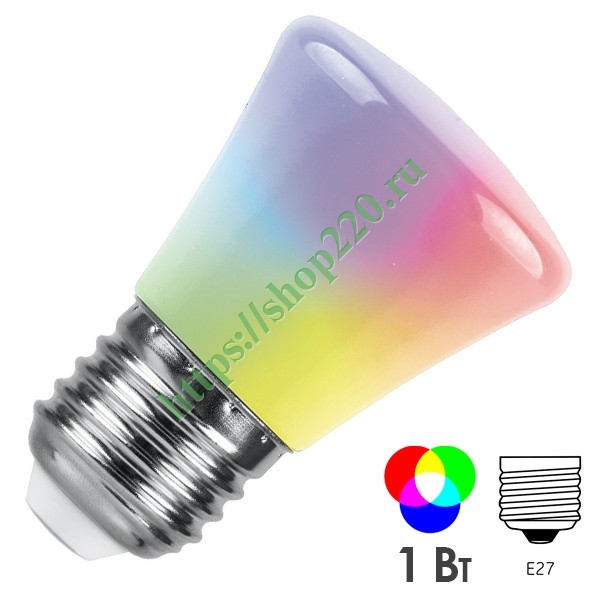 Лампа светодиодная Feron LB-372 Колокольчик C45 матовый 1W RGB быстрая смена цвета 230V E27