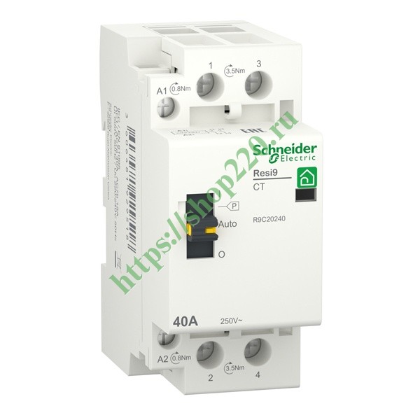 Модульный контактор с ручным управлением RESI9 Schneider Electric 40A 2НО 230B АС 50ГЦ 2м