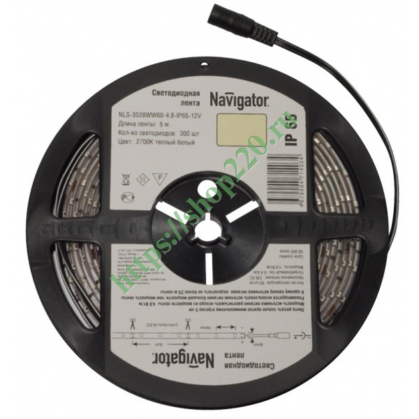 Светодиодная лента Navigator 71 405 NLS-3528G60-4.8-IP65-12V R5 4,8W (бухта 5m) зеленый
