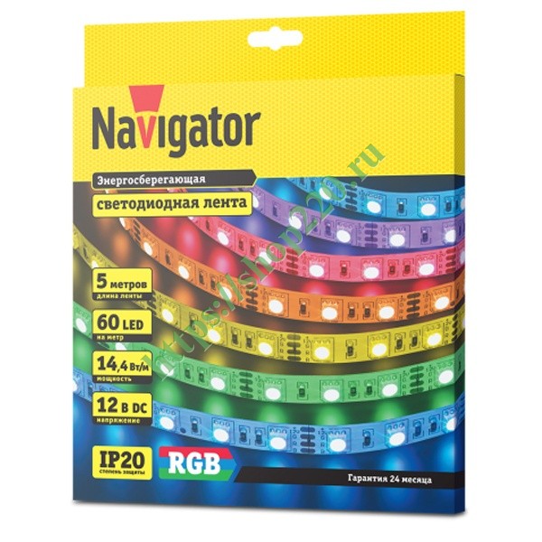 Светодиодная лента Navigator 80 300 NLS-5050RGB60-14.4-IP20-12V R5 14,4W (бухта 5m)