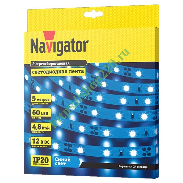 Светодиодная лента Navigator 80 295 NLS-3528B60-4.8-IP20-12V R5 4,8W синий (бухта 5m)