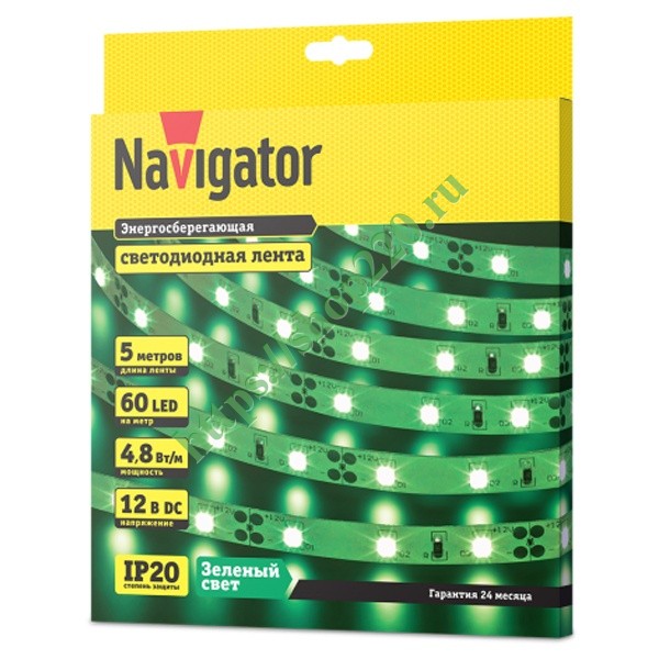 Светодиодная лента Navigator 80 296 NLS-3528G60-4.8-IP20-12V R5 4,8W зеленый (бухта 5m)
