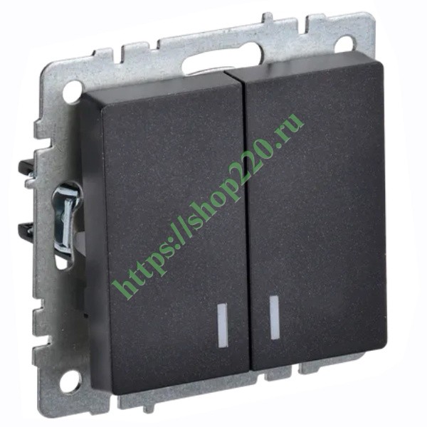 Выключатель 2-клавишный с индикацией 10А IEK BRITE черный (ВС10-2-1-БрЧ ...