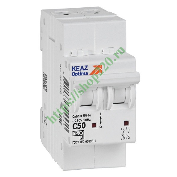 Автоматический выключатель OptiDin BM63-2C50-4,5-УХЛ3 2P 50A C 4,5кА ...