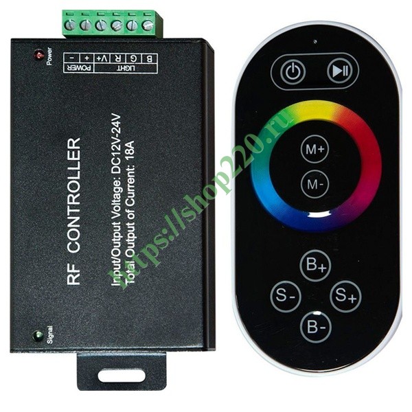 Контроллер LD55 для светодиодной ленты RGB 12/24V 216/432W с радио пультом ДУ 14 режимов, черный