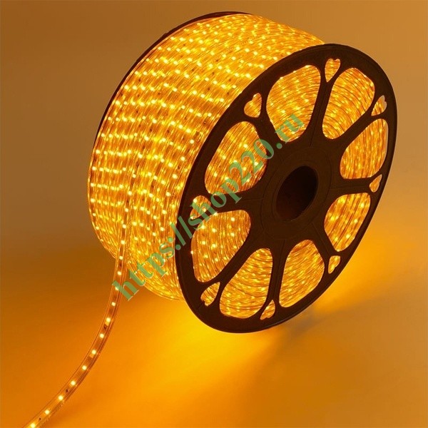 Лента светодиодная LED SMD 2835 60LED/м, желтая, 220В IP67 10x7мм 100м