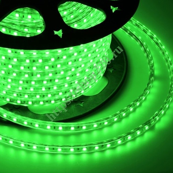 Лента светодиодная LED SMD 2835 60LED/м, зеленая, 220В IP67 10x7мм 100м
