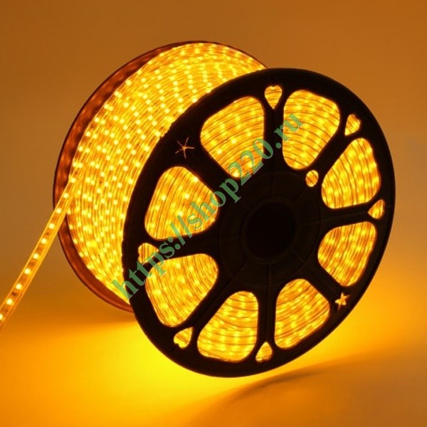 Лента светодиодная LED SMD 5050 60LED/м, желтая, 220В IP67 13x8мм 100м